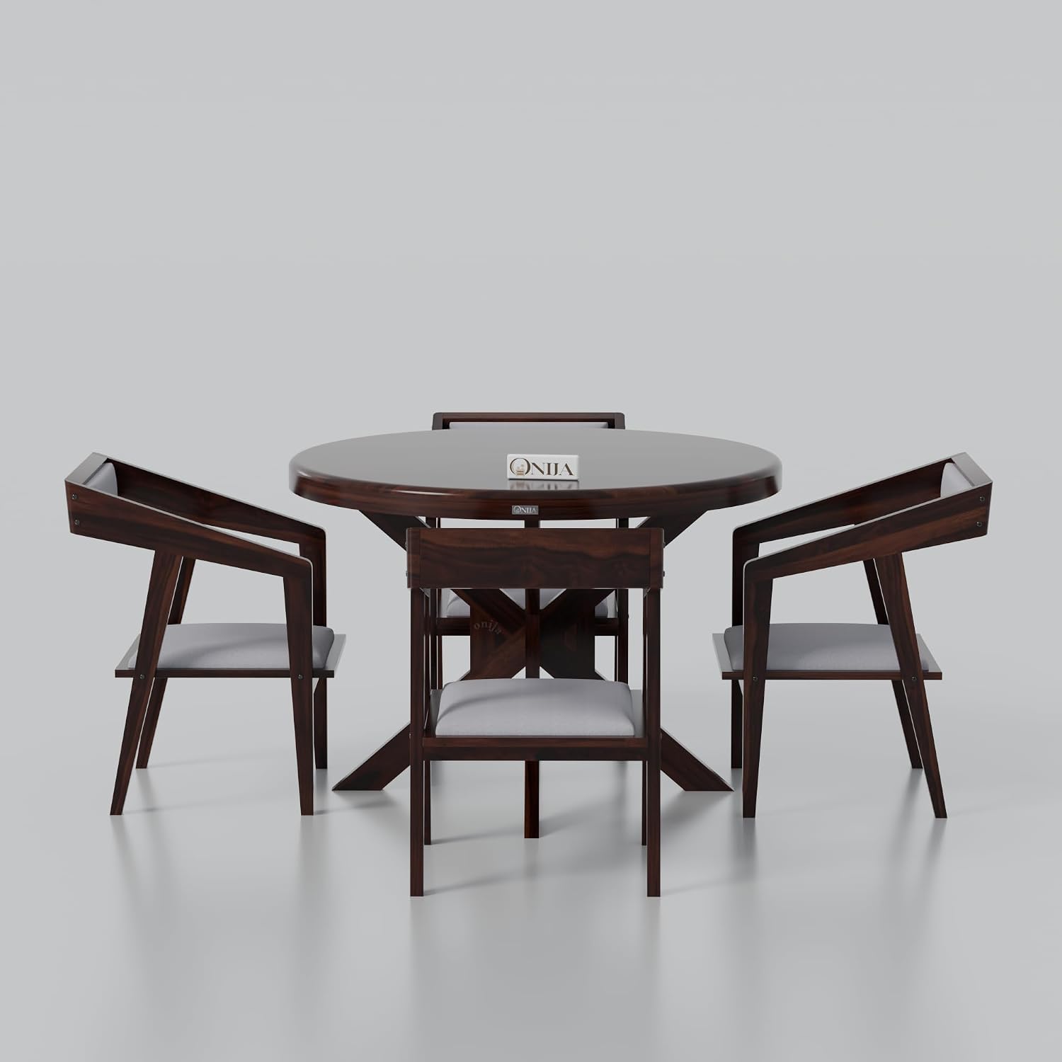 Craft D Art Modern Round Wooden Dining Table Set 4 Seater | Premium Dining Furniture