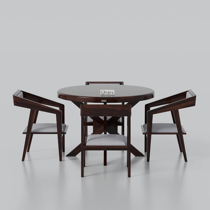 Craft D Art Modern Round Wooden Dining Table Set 4 Seater | Premium Dining Furniture