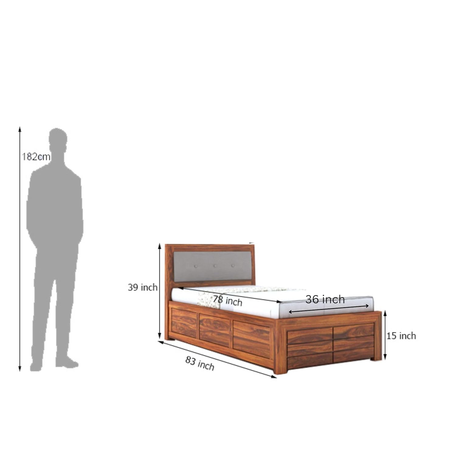 Lorveth Sheesham Wood Single Bed With Storage (Honey Finish)