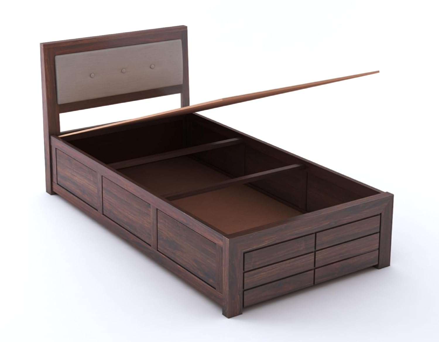 Lorveth Sheesham Wood Single Bed With Storage (Walnut Finish)