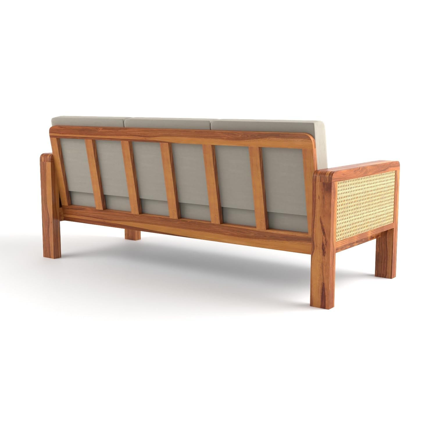 Craft D Art Solid Sheesham Wooden 6 Seater Sofa for Living Room | Solid Wood Sofa with Cane Side Panel | Rosewood Sofa Set for Home & Office | Lounge (Honey)