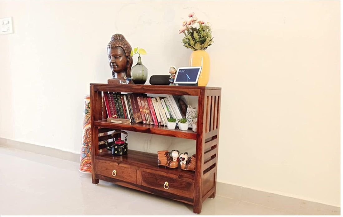 Solid Wood Bookshelf with Storage Drawers for Home & Office