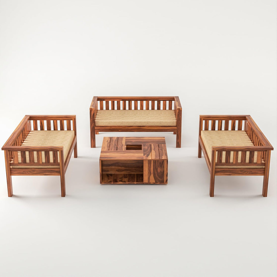 Craft D Art Wooden 6 Seater Sofa Set with Coffee Table Finish: Honey Type: 2+2+2,