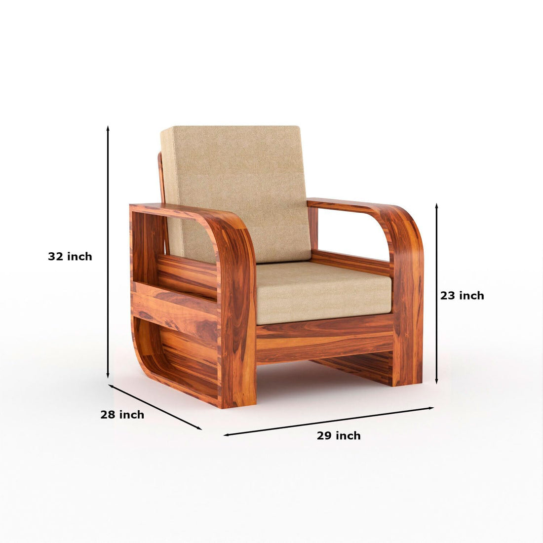 Craft D Art Solid Wood Lounge Armchair with Cushion & Side Storage