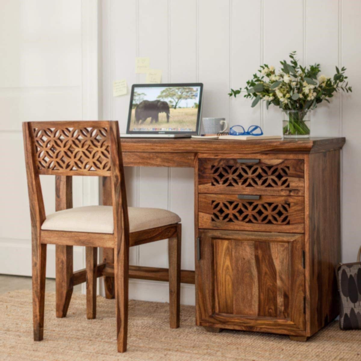 Solid Sheesham Wood Study Table with Chair