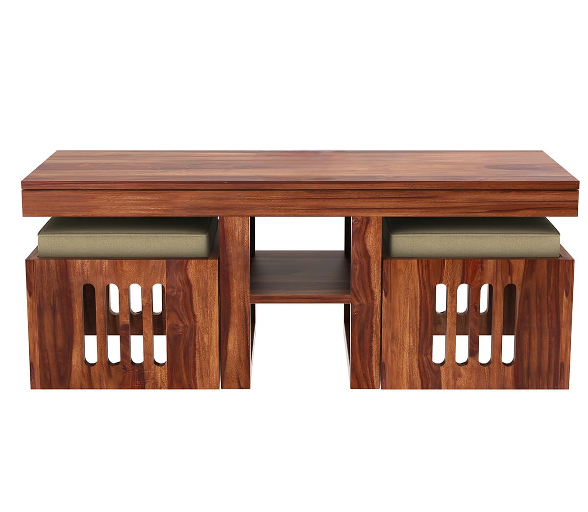 Craft D Art Solid Wood Coffee Table with Nesting Stools & Cushions