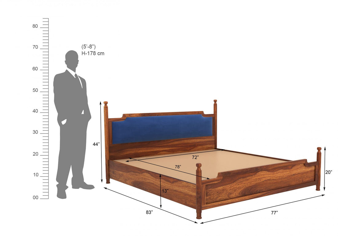 Craft D Art Sheesham Wood Queen Size Bed Without Storage (Honey Finish)