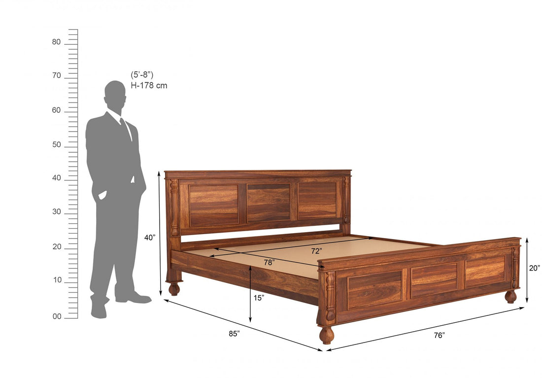 Craft D Art Sheesham Wood King Size Bed Without Storage (Honey Finish)