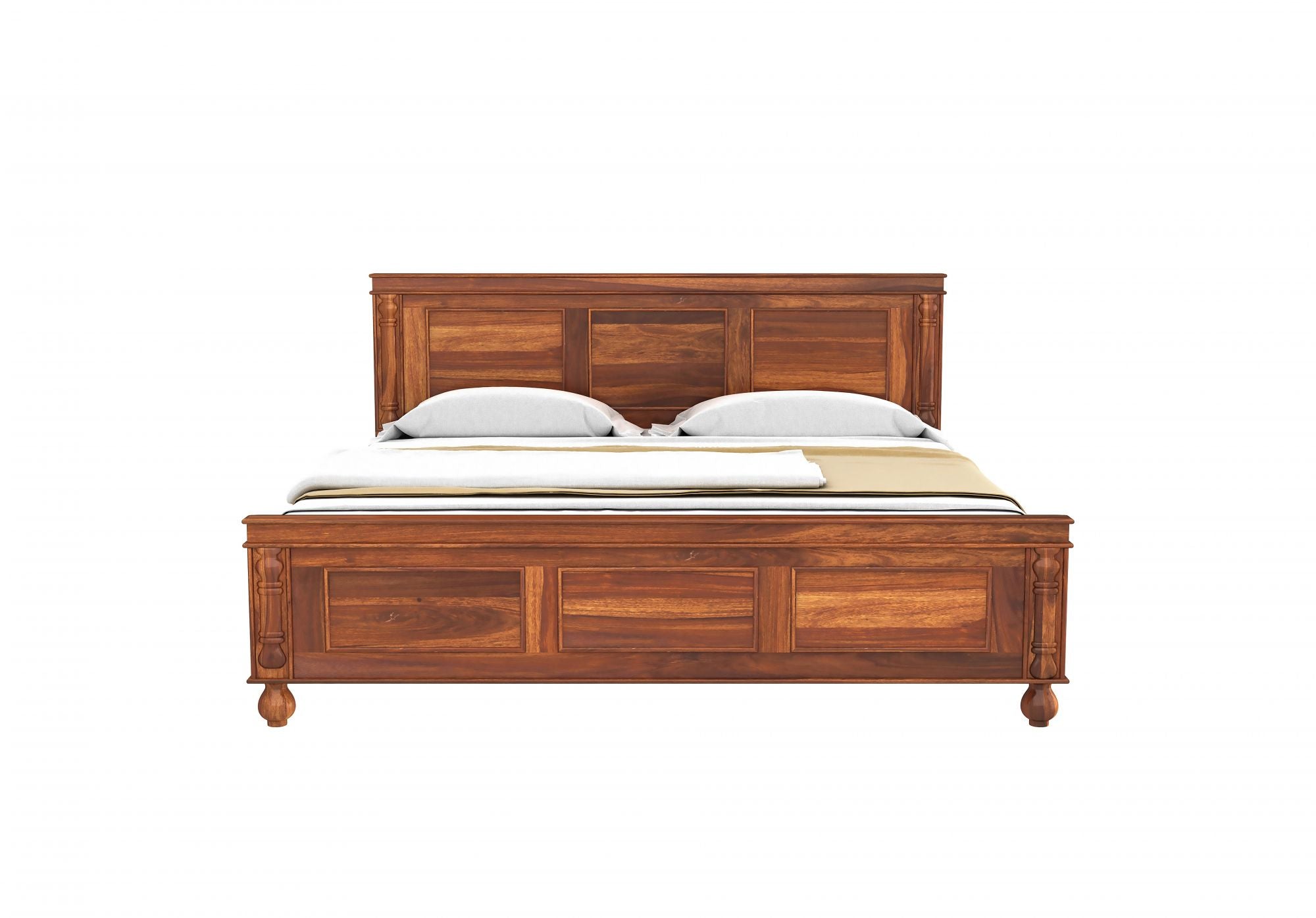 Craft D Art Sheesham Wood Queen Size Bed Without Storage (Honey Finish)
