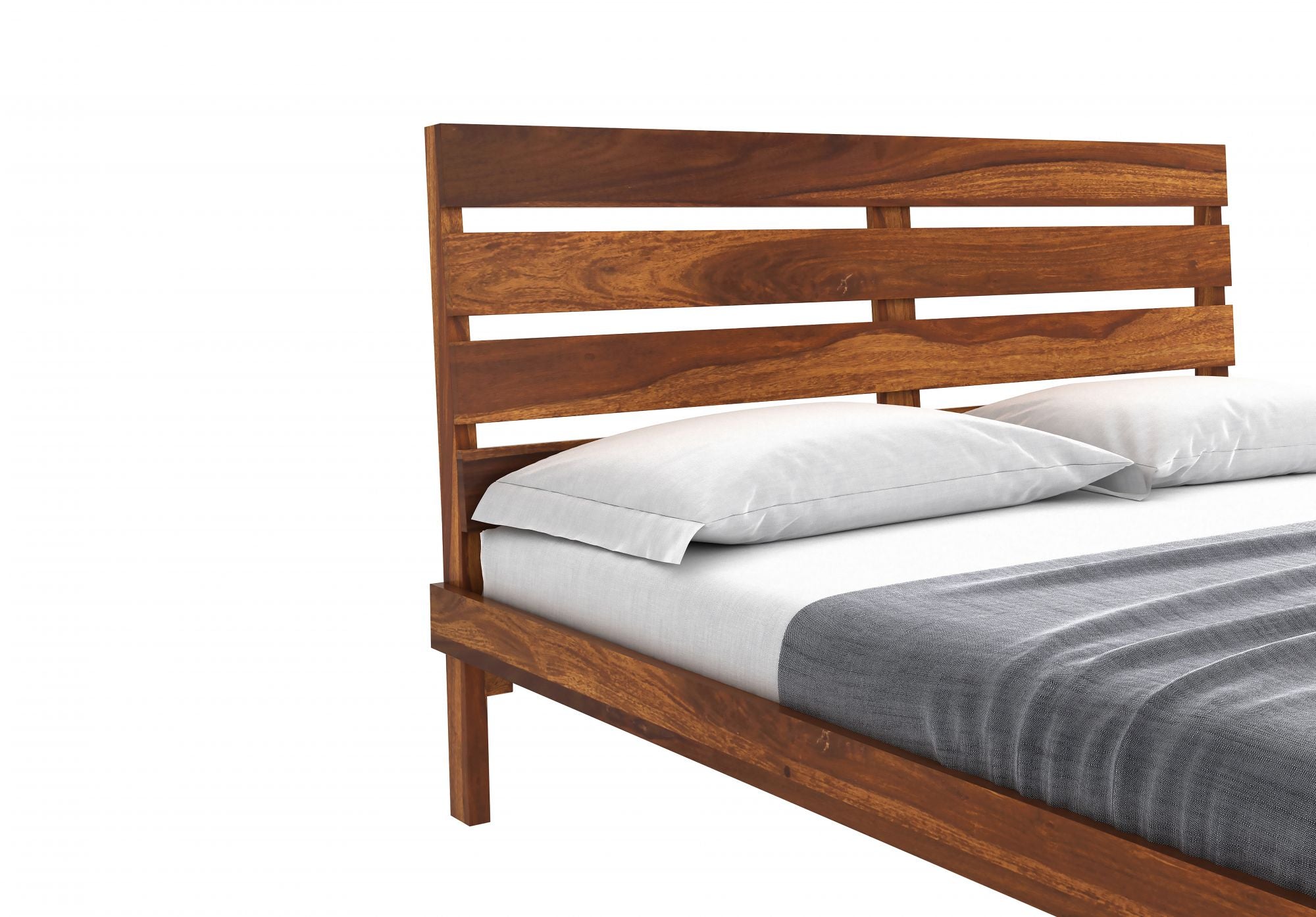 Craft D Art Sheesham Wood Queen Size Bed Without Storage (Honey Finish)
