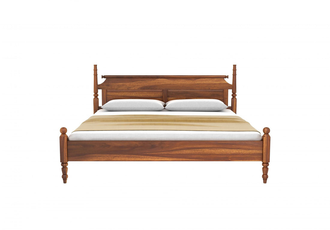 Craft D Art Sheesham Wood King Size Bed Without Storage (Honey Finish)