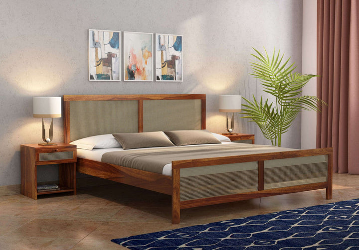 Craft D Art Sheesham Wood King Size Bed Without Storage (Honey Finish)
