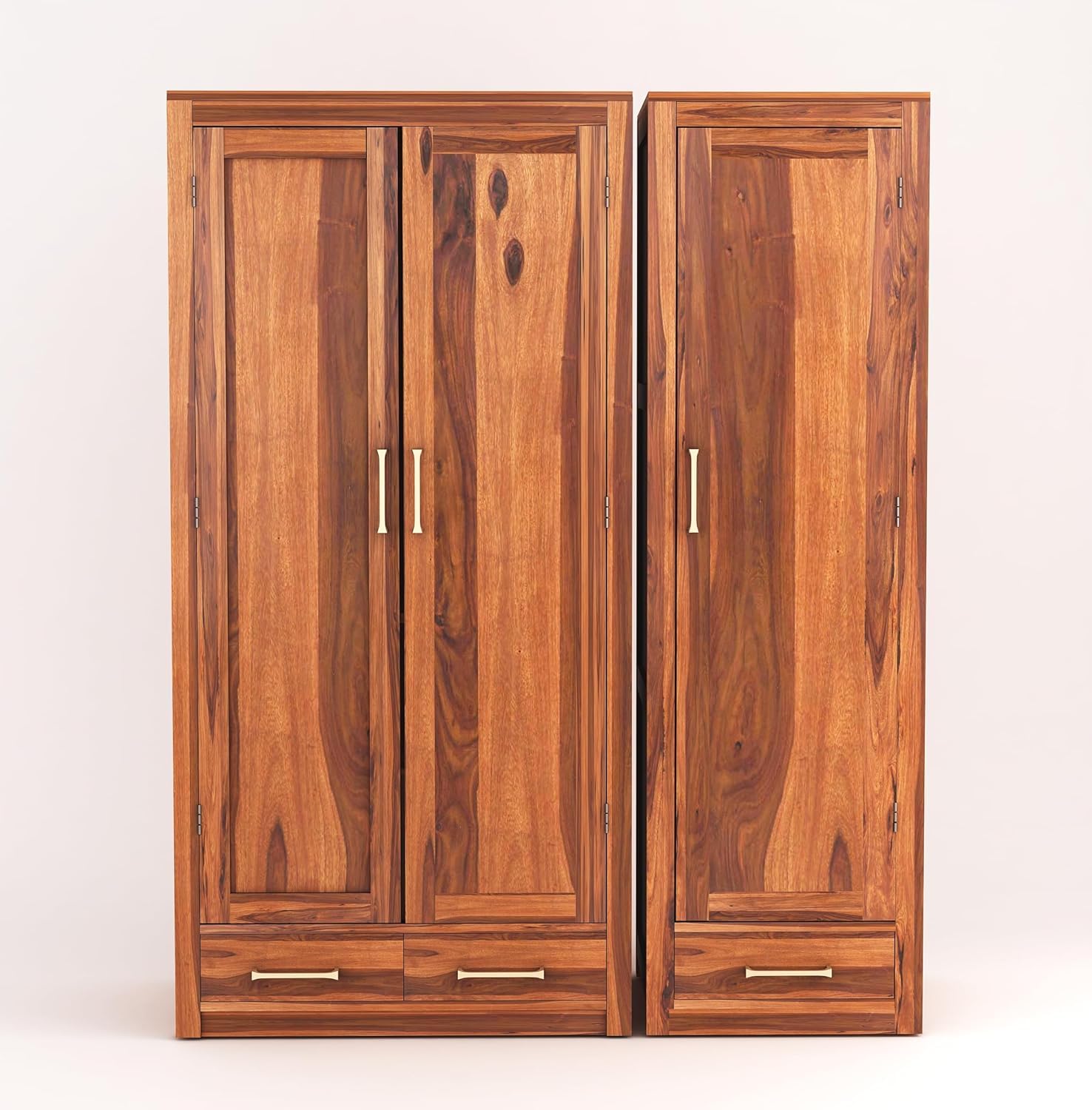 Craft D Art Solid Wood 3 Door Wardrobe with Drawers for Bedroom