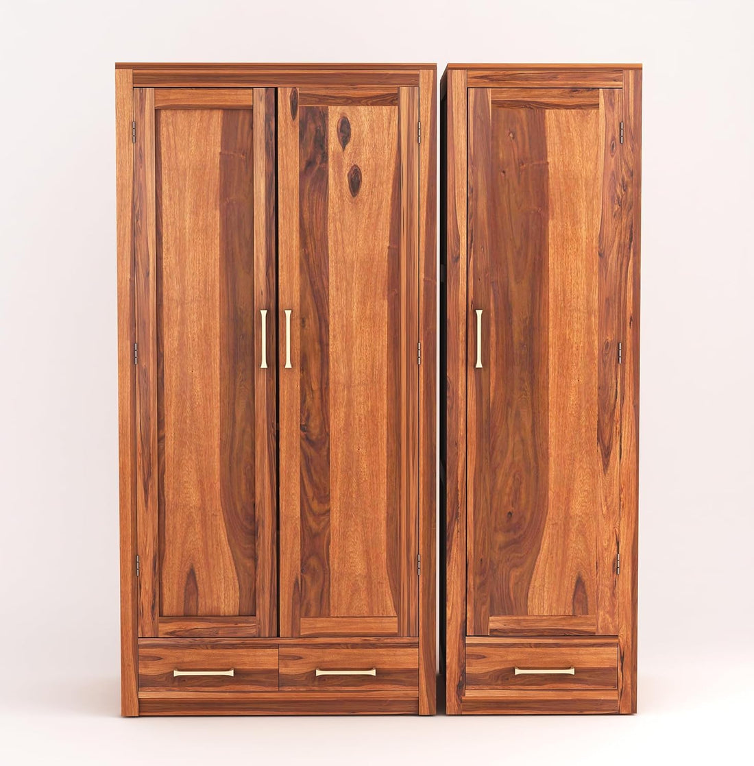 Craft D Art Solid Wood 3 Door Wardrobe with Drawers for Bedroom