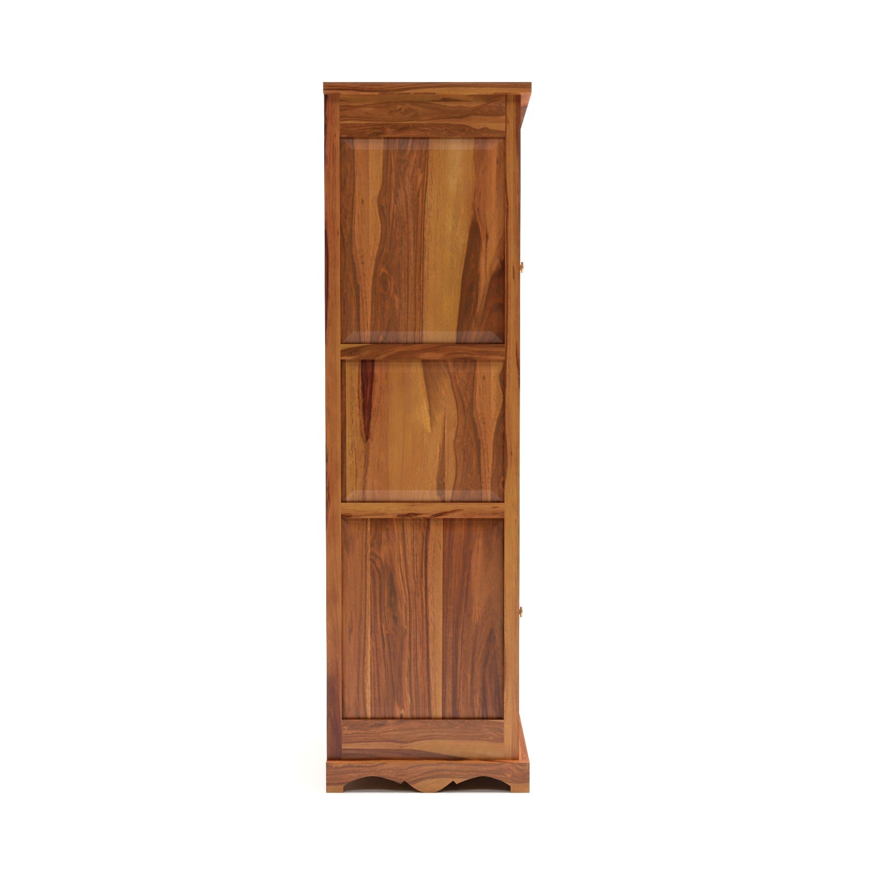 Emboss Sheesham Wood Wardrobe Cabinet with 1 Drawer & 2 Shelves (Honey Finish)