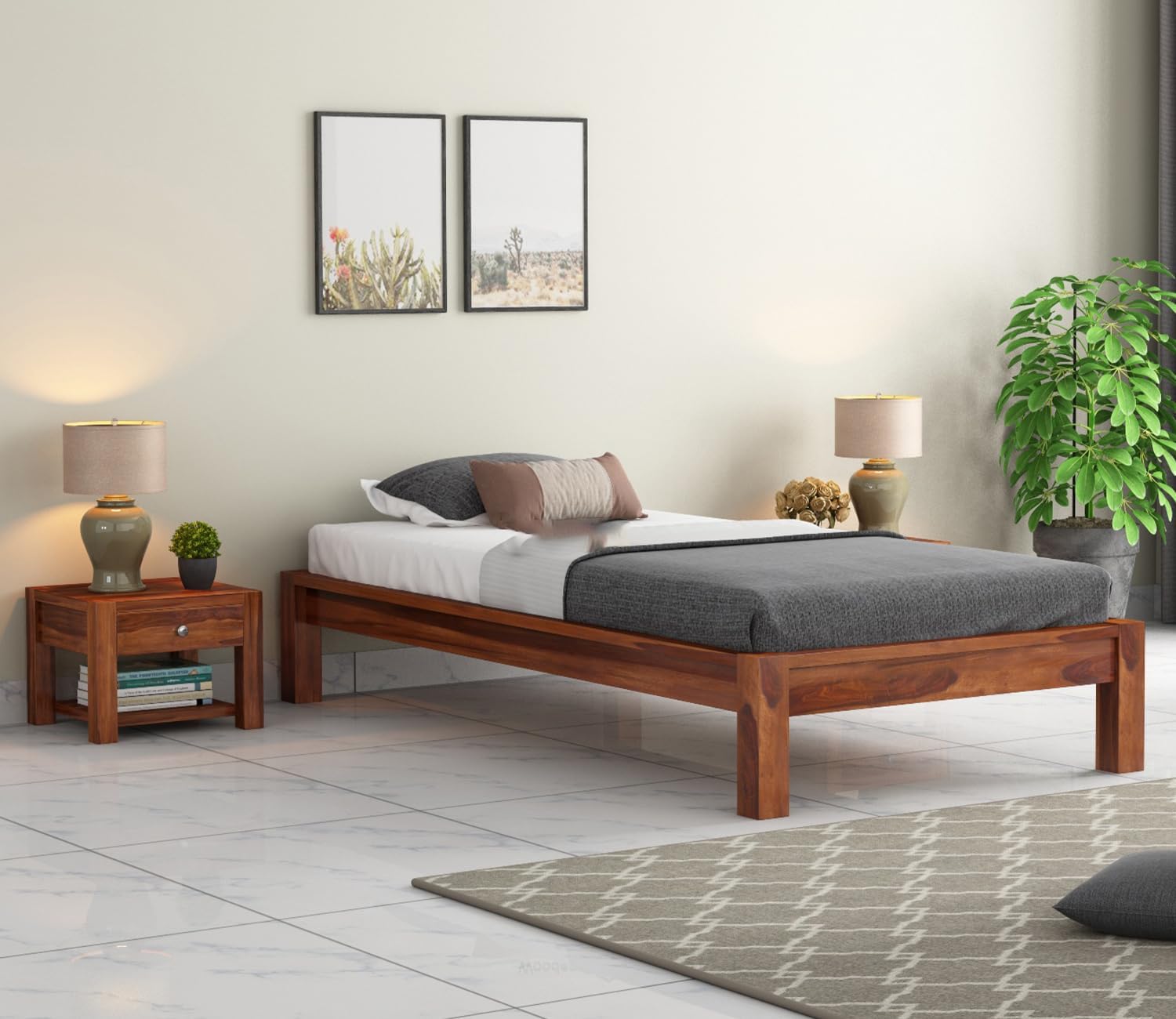 Craft D Art Sheesham Wood Single Size Bed Without Storage