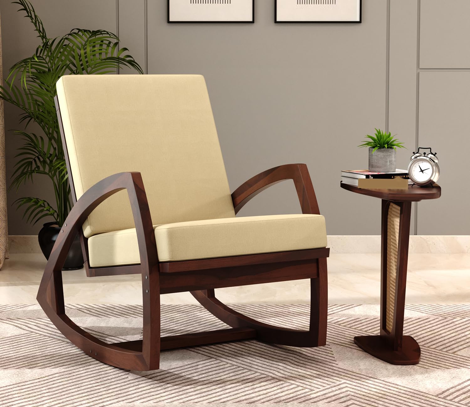 Wooden Rocking Chair with Cushioned Seat