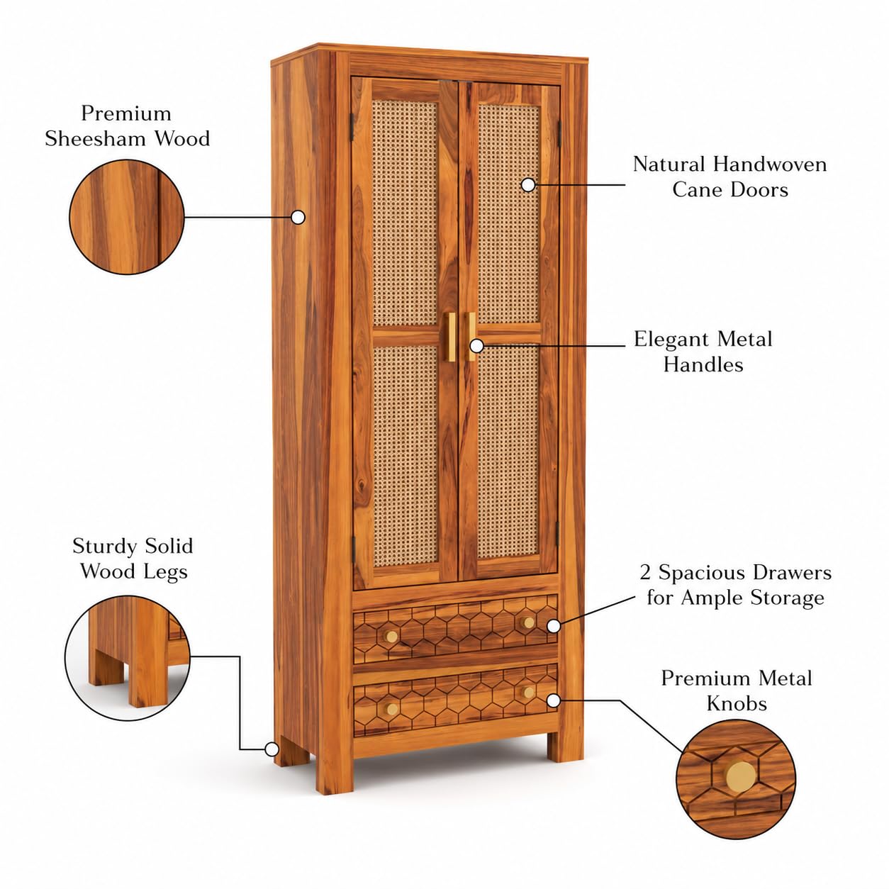 Solid Sheesham Wood Wardrobe Cabinet