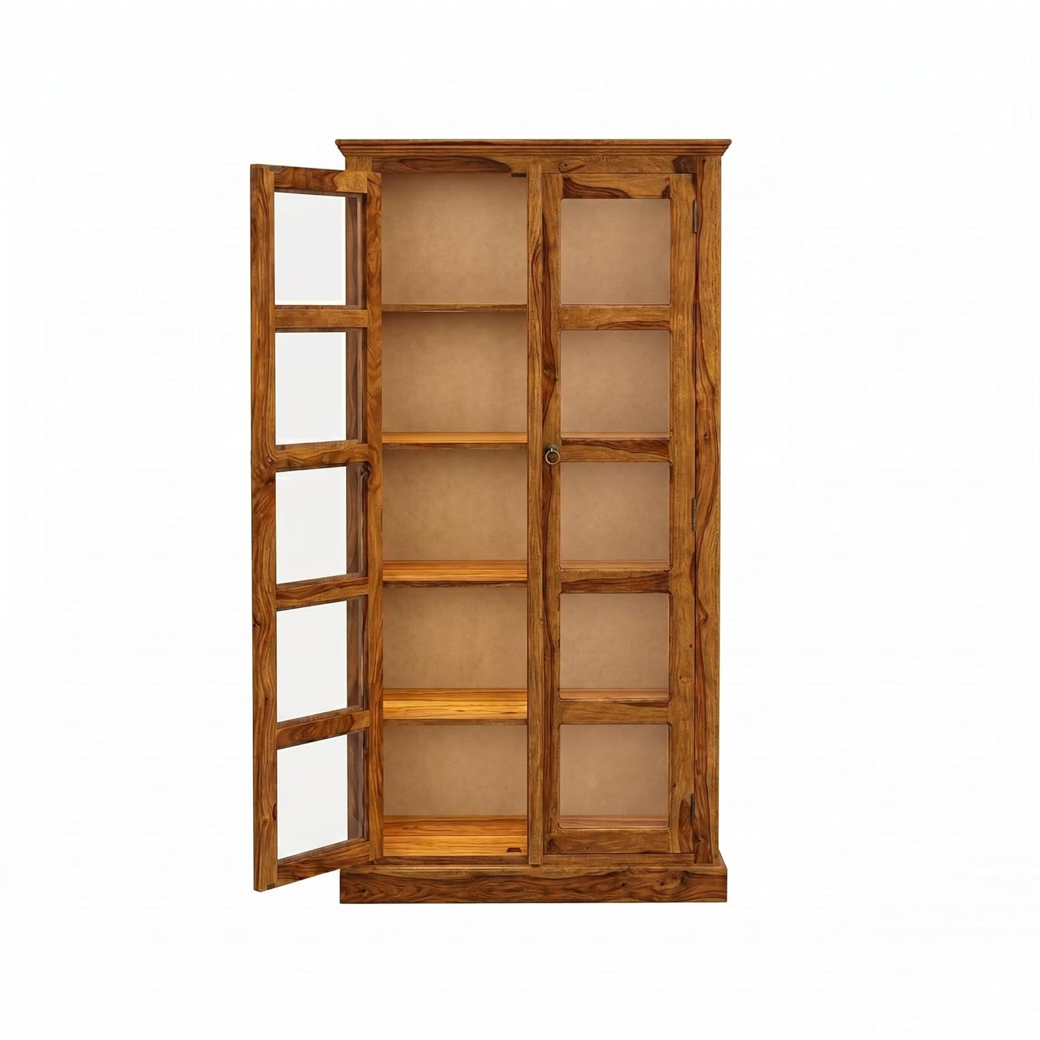 Craft D Art Solid Wood Glass Door Bookcase Storage Cabinet