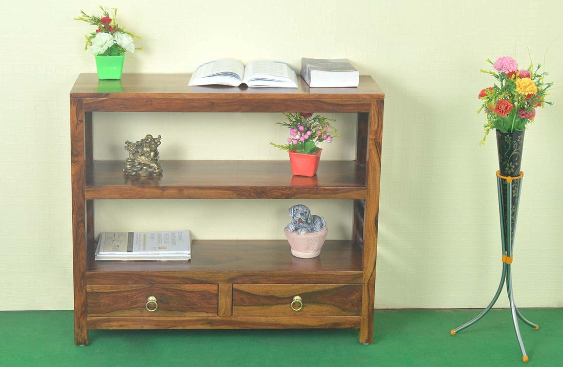 Solid Wood Bookshelf with Storage Drawers for Home & Office