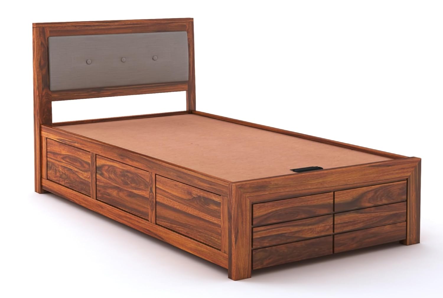 Lorveth Sheesham Wood Single Bed With Storage (Honey Finish)