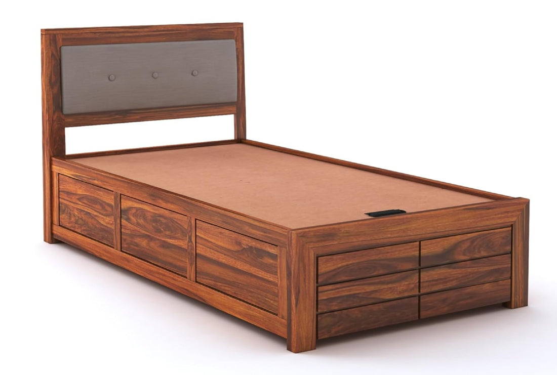 Lorveth Sheesham Wood Single Bed With Storage (Honey Finish)