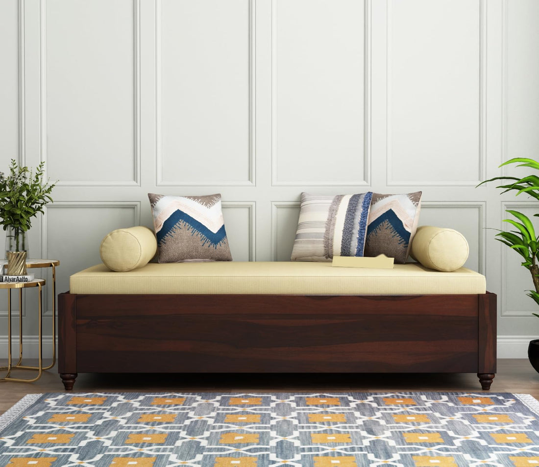 Craft D Art Solid Wood Diwan Sofa with Cushioned Seat & Bolsters