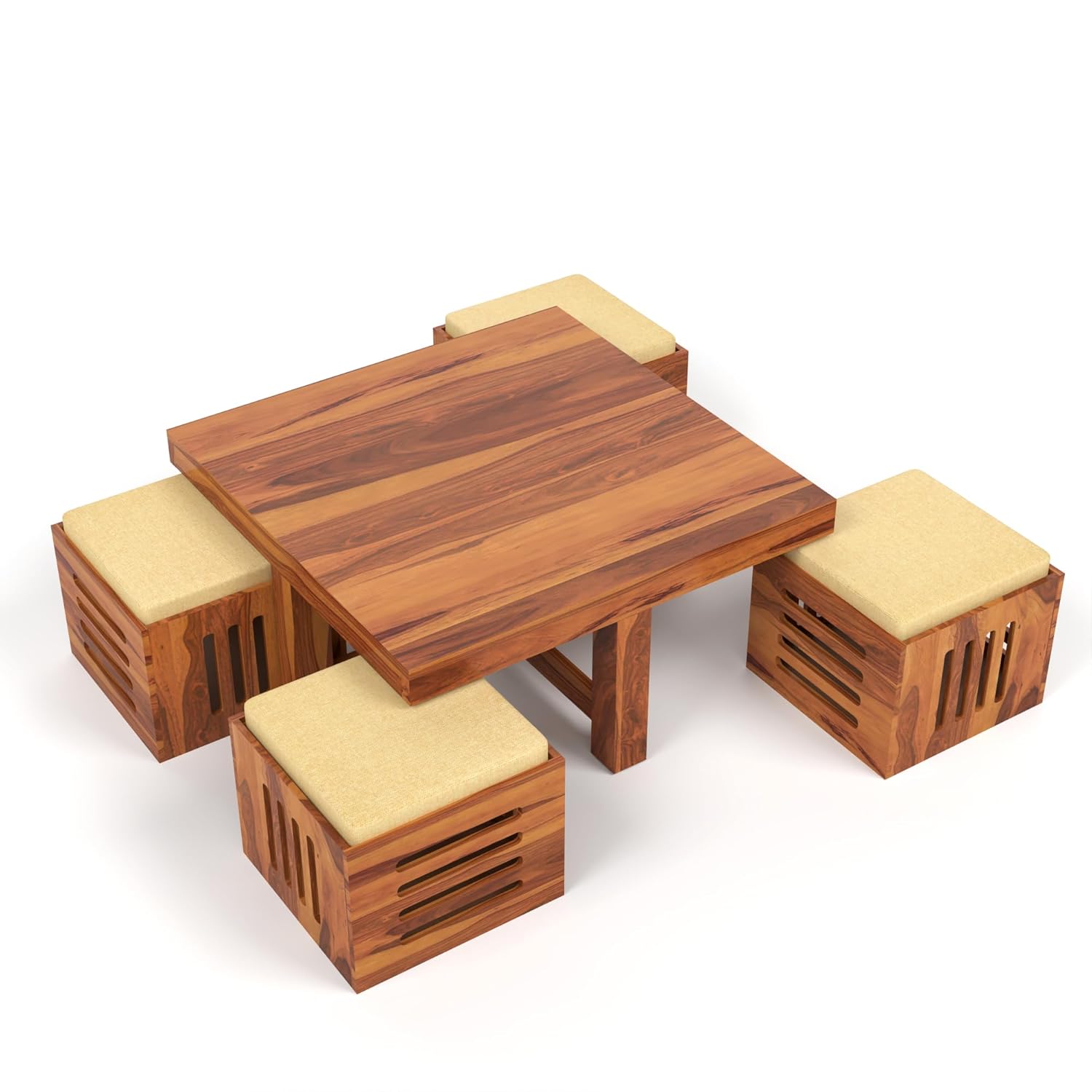 Craft D Art Furniture Solid Sheesham Wood Coffee Table with 4 Stool