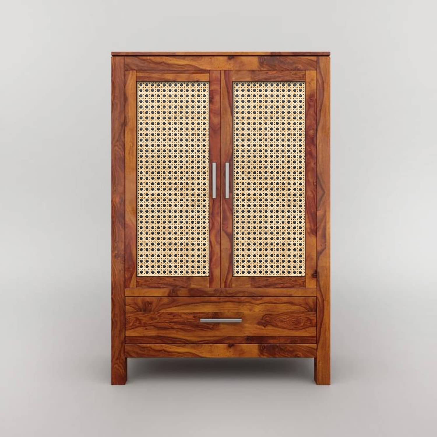 Modern Solid Wood Cane Door Crockery & Storage Cabinet with Drawer