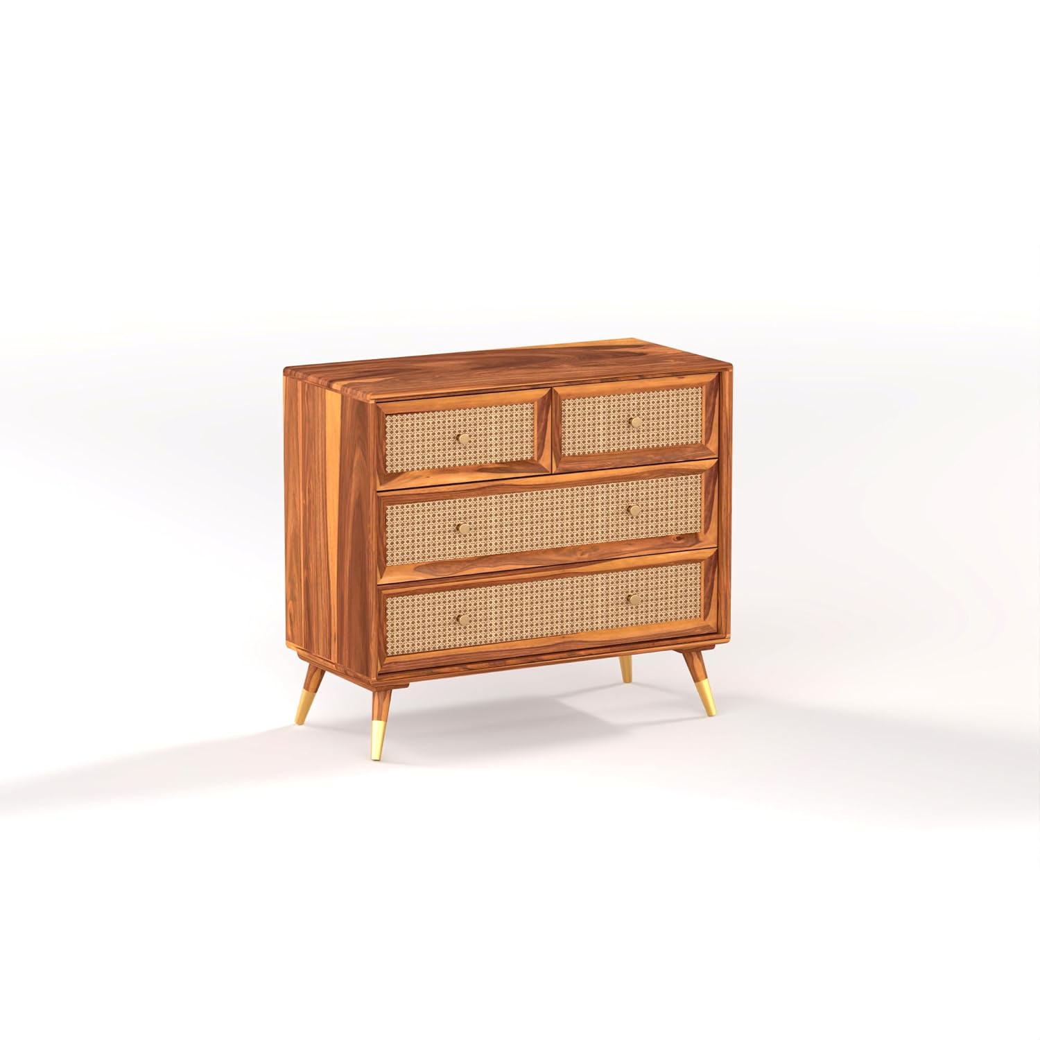Craft D Art Wooden Chest of Drawers with Rattan Front & 5 Drawers