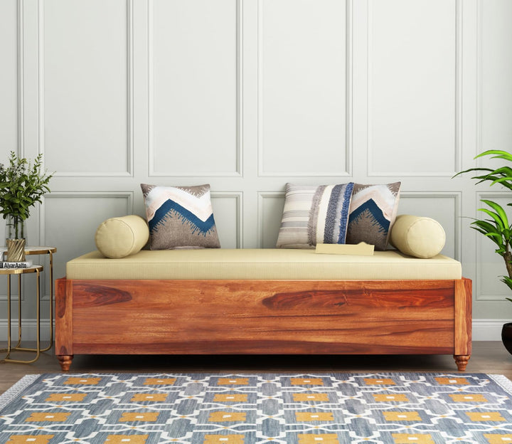 Craft D Art Solid Wood Diwan Sofa with Cushioned Seat & Bolsters