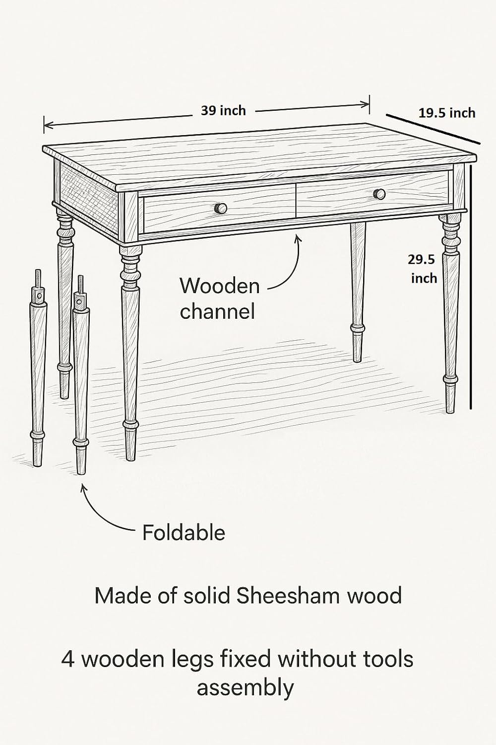 Wood Study Desk With 2 Drawers
