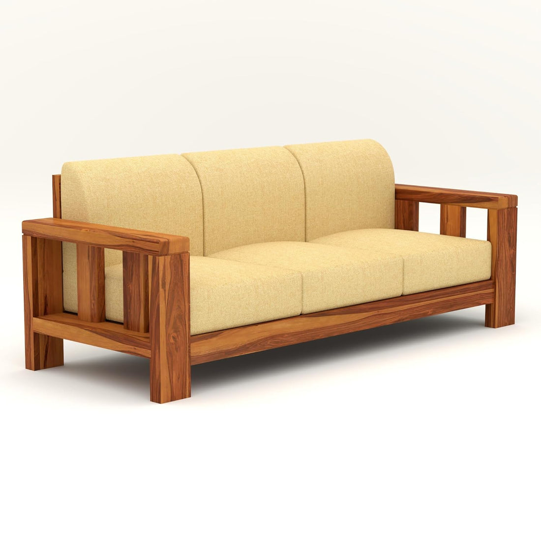 Sheesham Wooden 6 Seater Sofa Set for Living Room (Natural, 3+2+1 Seater)