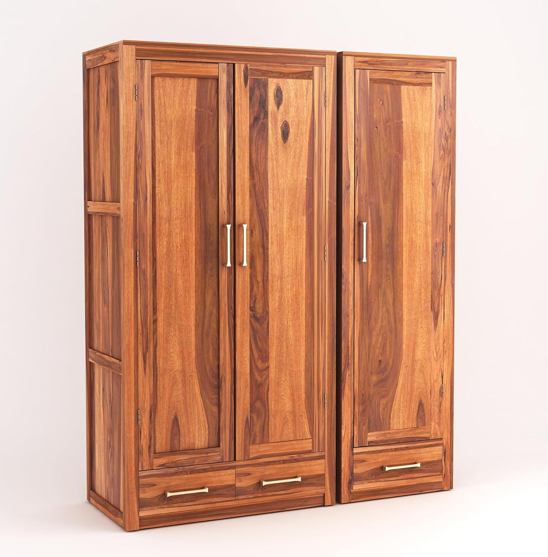 Craft D Art Solid Wood 3 Door Wardrobe with Drawers for Bedroom