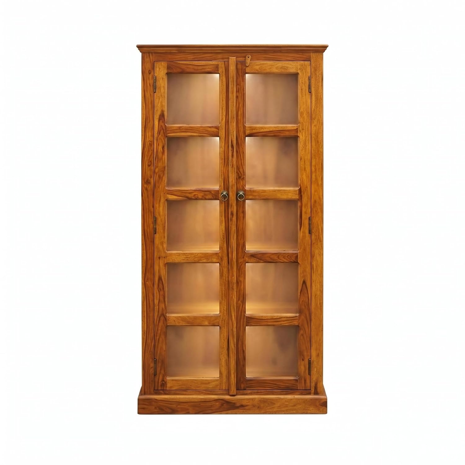 Craft D Art Solid Wood Glass Door Bookcase Storage Cabinet