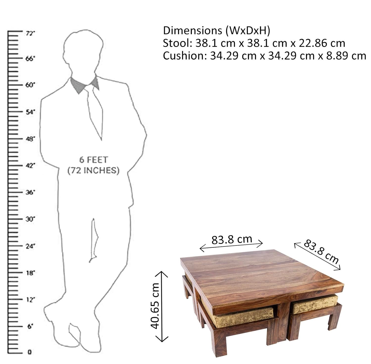 Sheesham Wood 4 Seater Coffee Table Set In Teak Finish