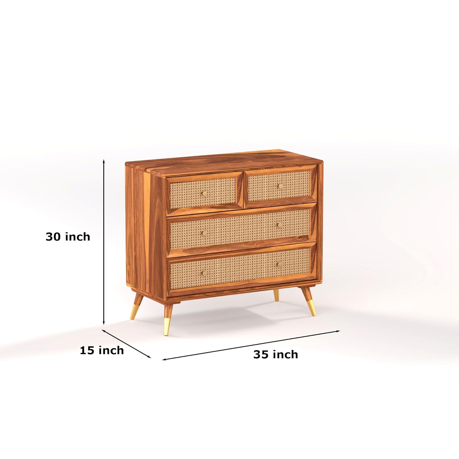 Craft D Art Wooden Chest of Drawers with Rattan Front & 5 Drawers