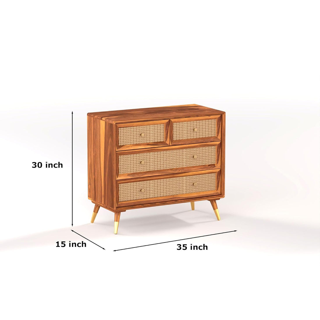 Craft D Art Wooden Chest of Drawers with Rattan Front & 5 Drawers