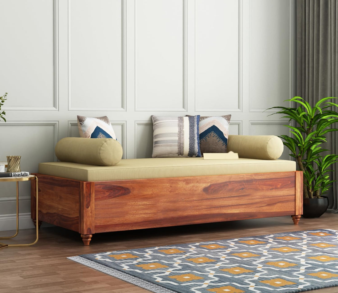 Craft D Art Solid Wood Diwan Sofa with Cushioned Seat & Bolsters