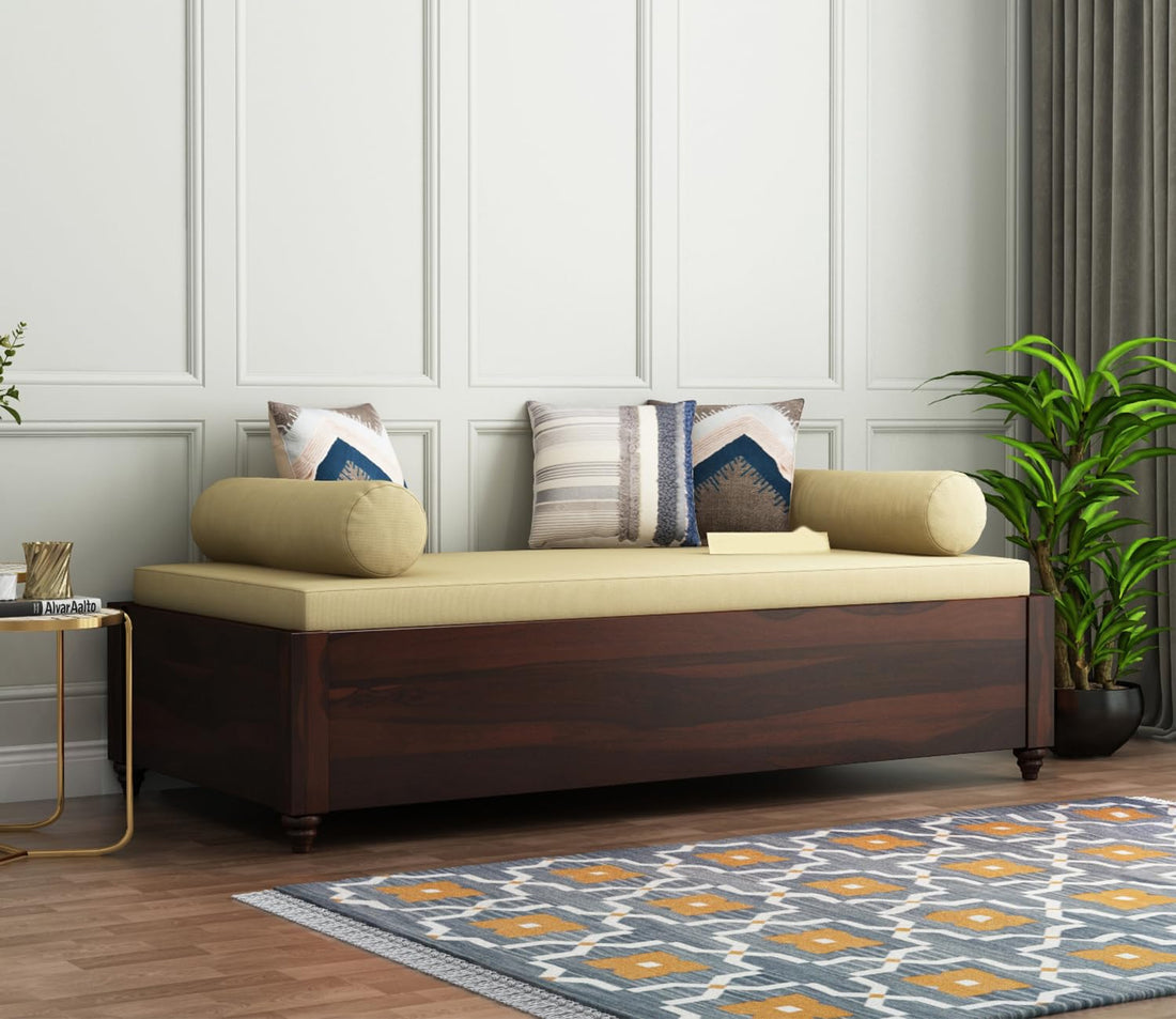 Craft D Art Solid Wood Diwan Sofa with Cushioned Seat & Bolsters
