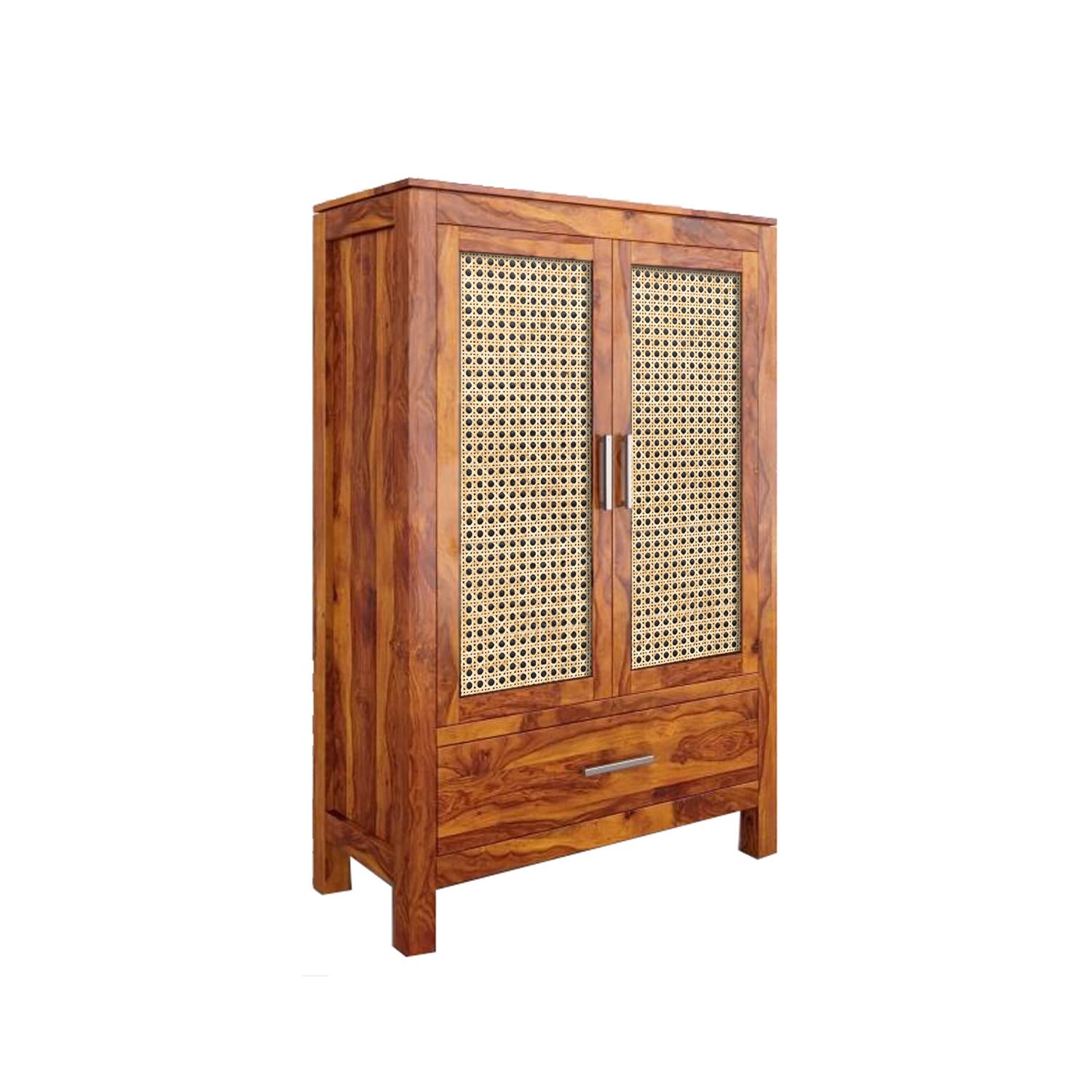 Modern Solid Wood Cane Door Crockery & Storage Cabinet with Drawer