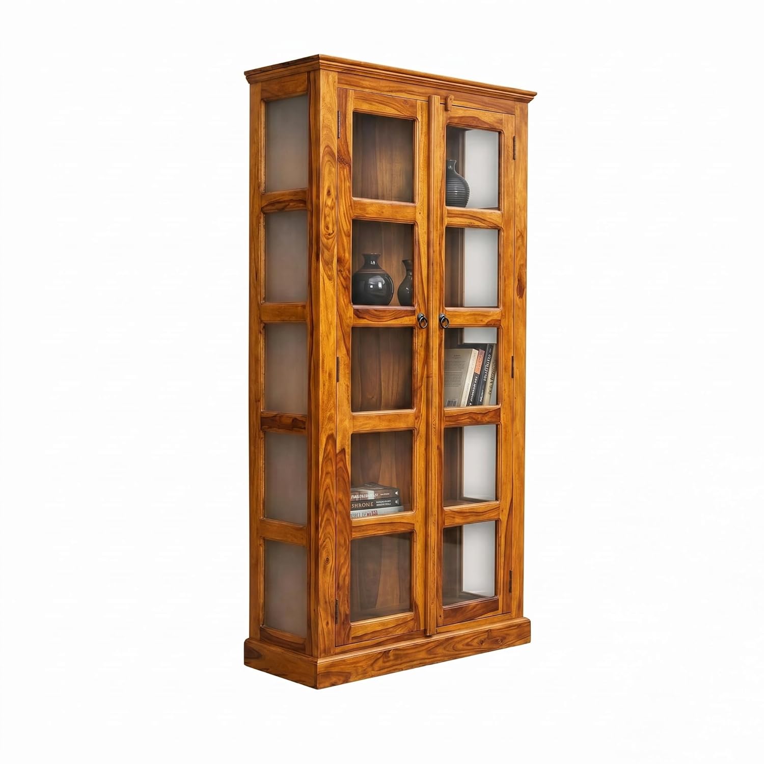 Craft D Art Solid Wood Glass Door Bookcase Storage Cabinet