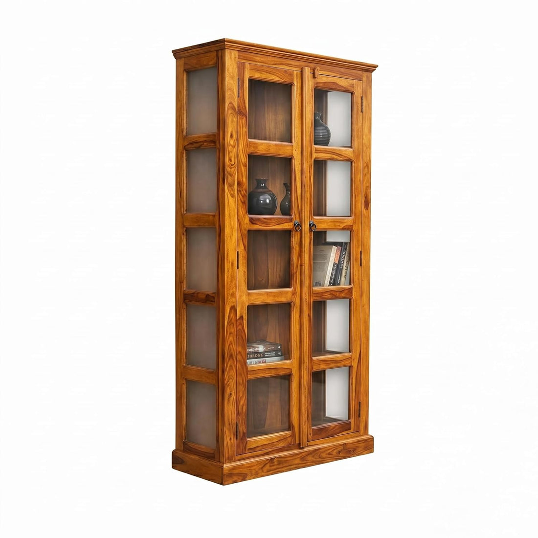 Craft D Art Solid Wood Glass Door Bookcase Storage Cabinet
