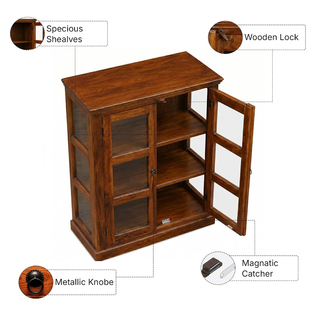 Premium Solid Wood Glass Door Display Cabinet & Bookcase