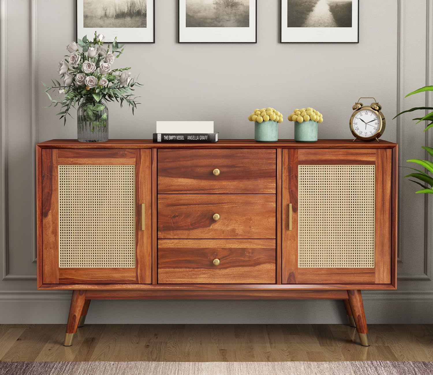 Zenthior Sheesham Wood Cabinet and Sideboard (Honey Finish)