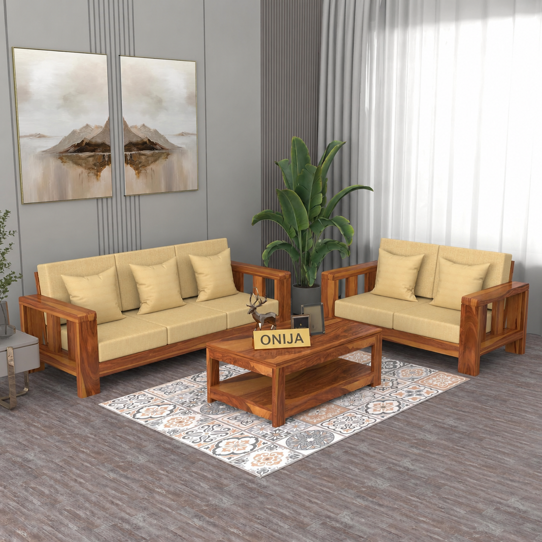 Craft D Art  Sheesham Wood Sofa Set 5 Seater Finish: Honey