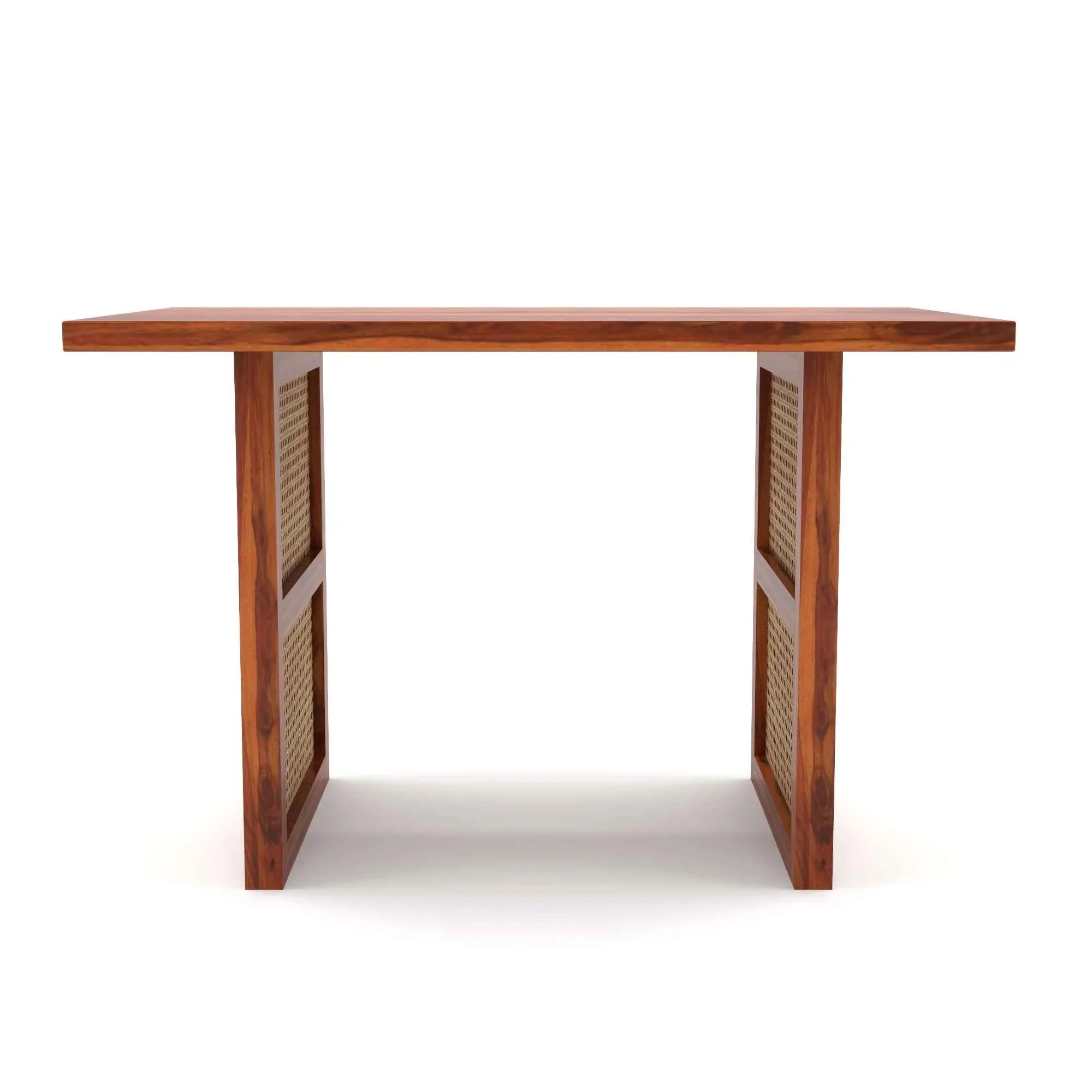 Craft D Art Solid Wood 4 Seater Dining Table Set with Rattan Chairs
