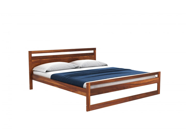 Oraxen Sheesham Wood Queen Size Bed Without Storage (Honey Finish)