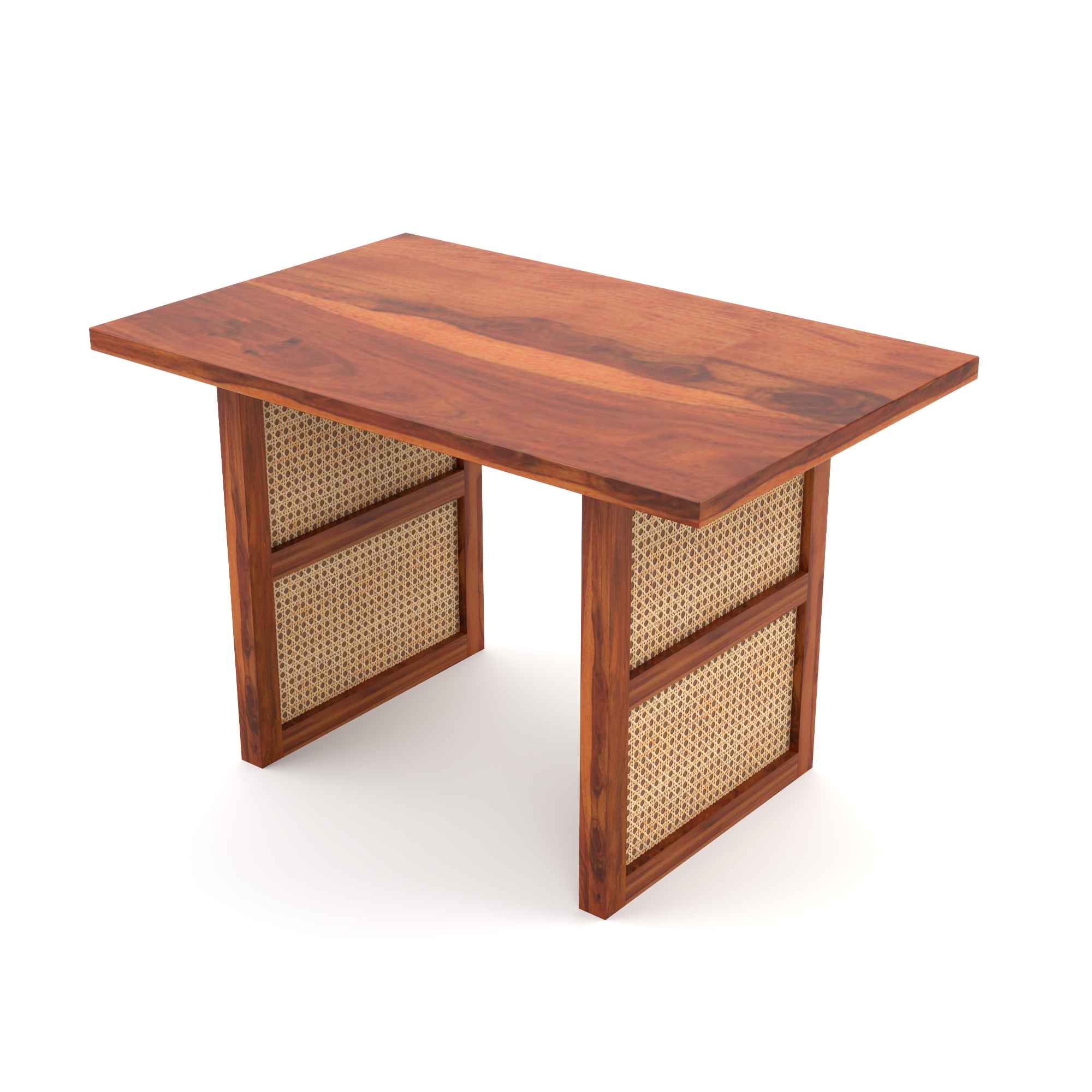 Craft D Art Solid Wood 4 Seater Dining Table Set with Rattan Chairs