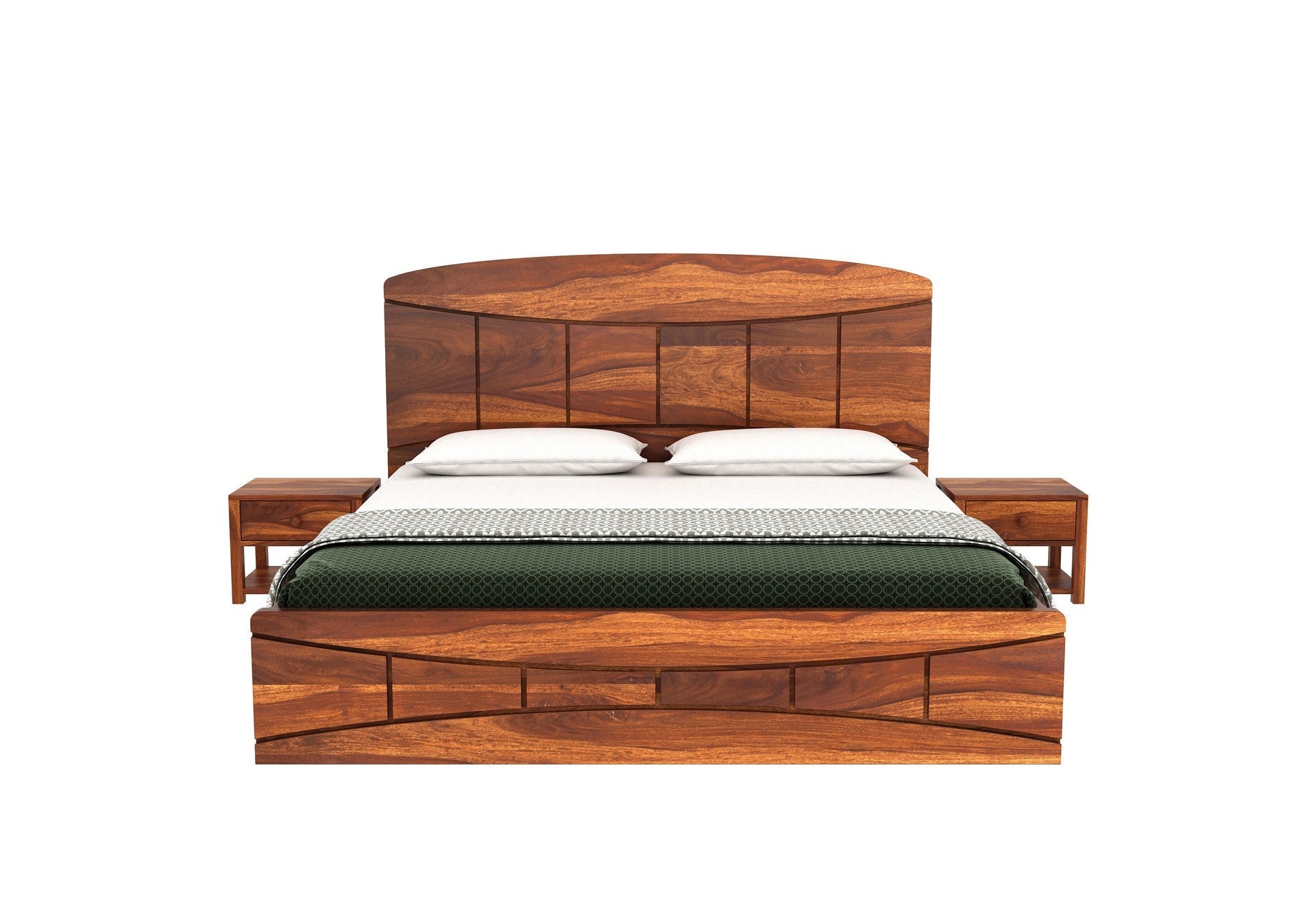 Craft D Art Sheesham Wood Queen Size Bed With Storage (Honey Finish)